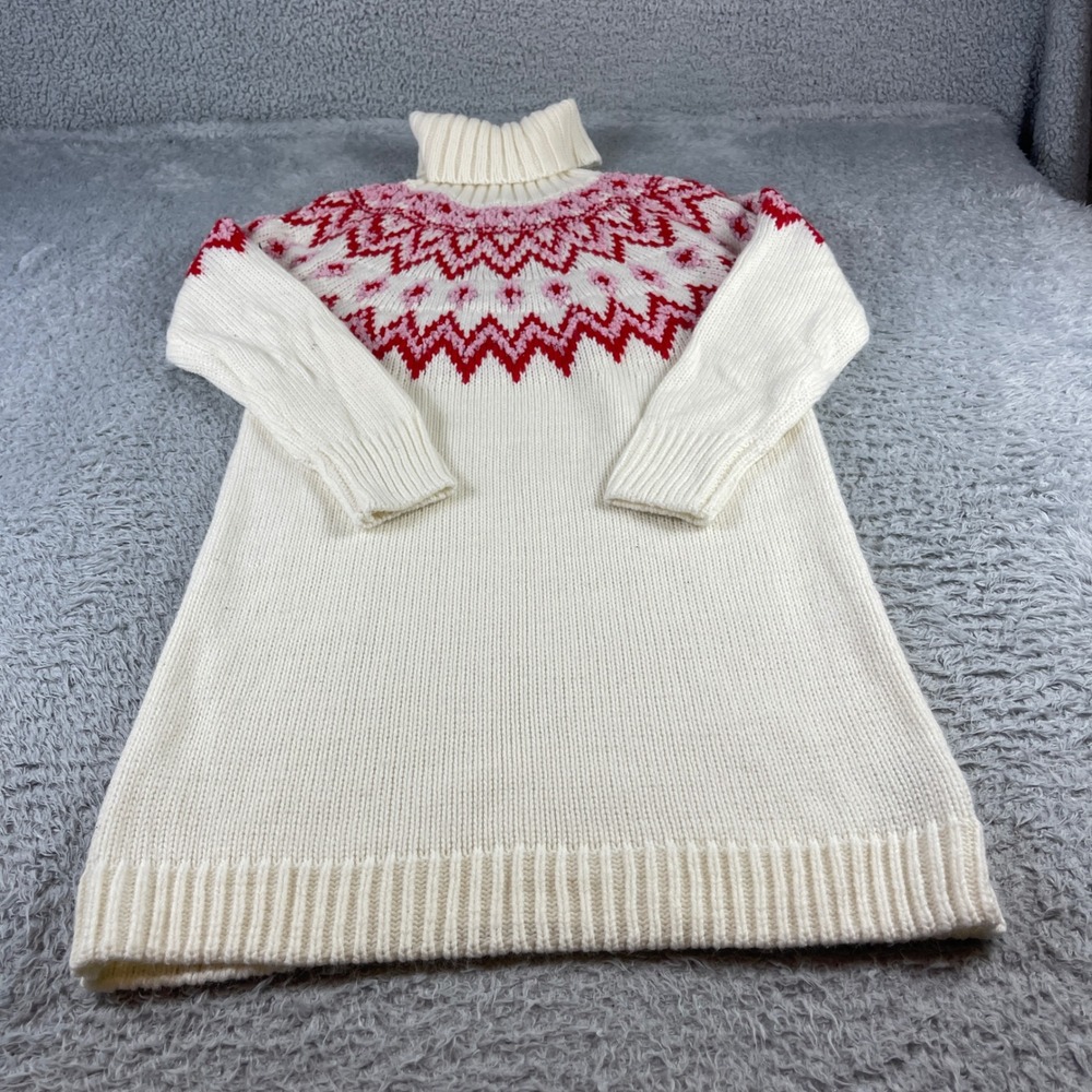 Francesca's Cream Fair Isle Turtleneck Sweater Dress Red Pink Size Small